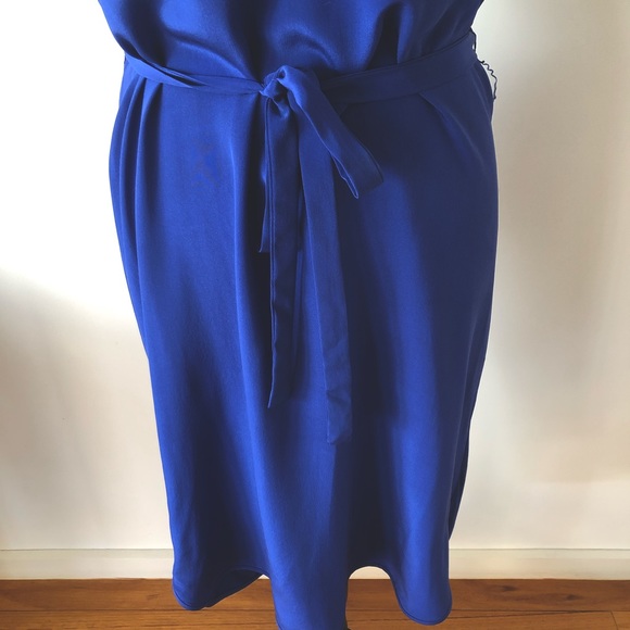 MARCS Cobalt Blue Dress 100% Silk Pullover Shift Tie Waist High Low Skirt Size M - Picture 4 of 16